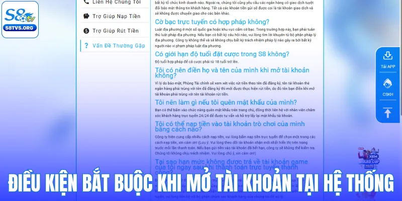 Điều kiện bắt buộc khi mở tài khoản tại hệ thống