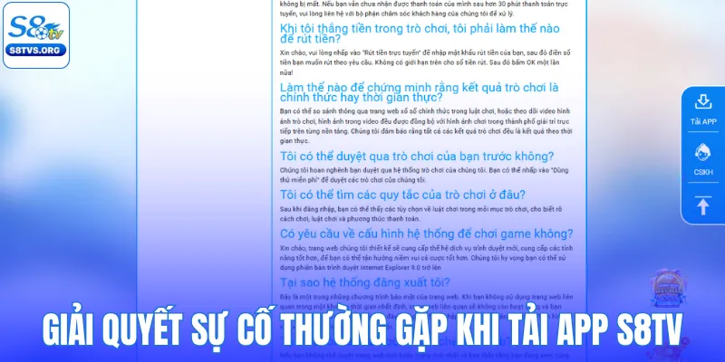 Giải quyết sự cố thường gặp khi tải app S8TV