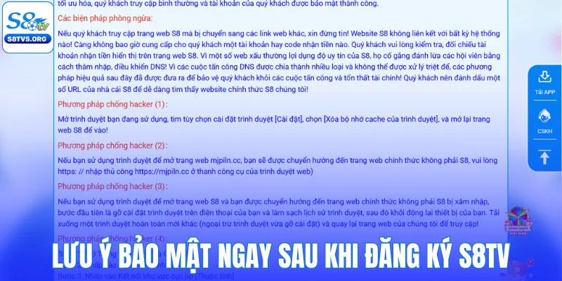 Lưu ý bảo mật ngay sau khi đăng ký S8TV