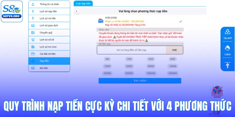 Quy trình nạp tiền cực kỳ chi tiết với 4 phương thức