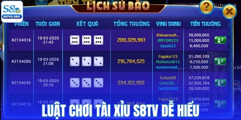 Tài xỉu S8TV và luật chơi dễ hiểu