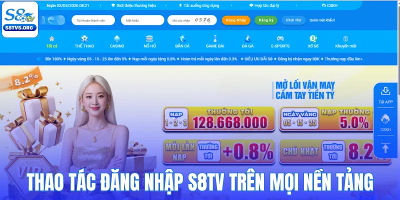 Thao tác đăng nhập S8TV trên mọi nền tảng
